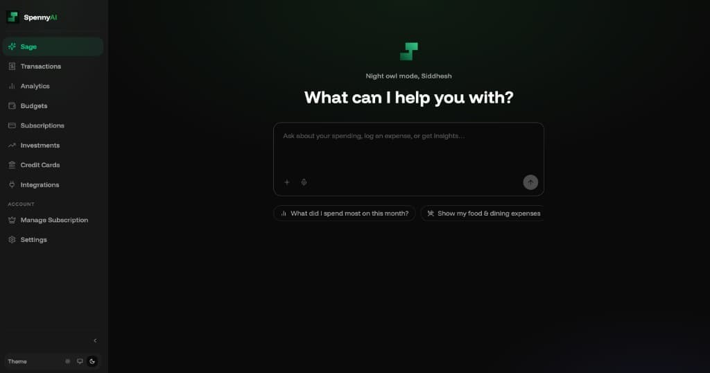 Sage — AI chat and finance dashboard in Spenny